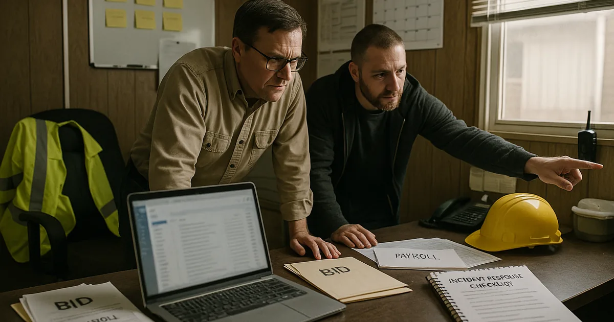 A consultant and office manager review compromised email and response notes to establish containment and evidence steps.