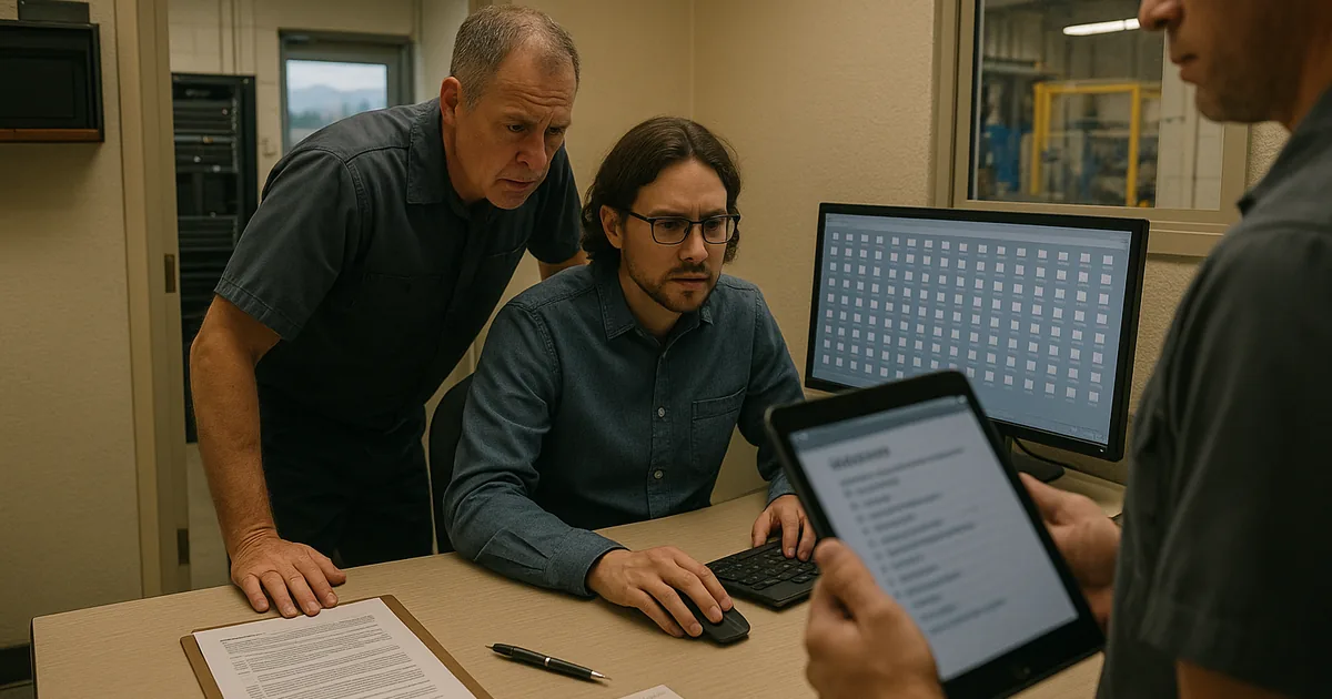 On-site review of corrupted file evidence and runbook notes, showing the moment teams first see encrypted shares and begin containment.
