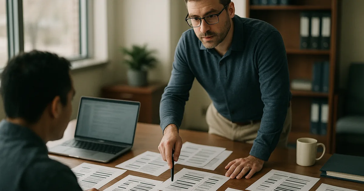 IT consultant reviewing redacted incident timeline and checklists at a wealth management office to assess an email forwarding security incident.