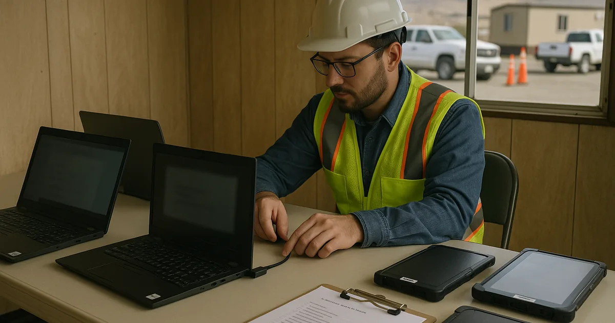 On-site device provisioning and inventory at a yard trailer illustrates the enrollment process that prevents endpoint sprawl and permission drift.