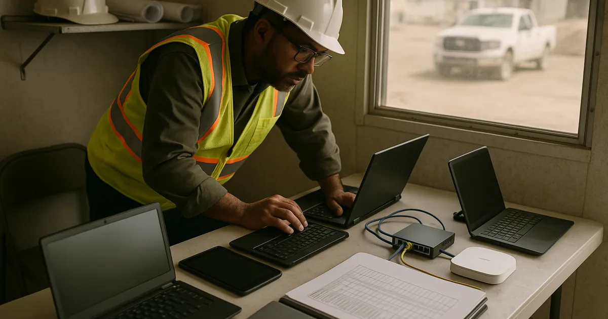 On-site IT triage in a construction field office shows how endpoint sprawl and underplanned infrastructure become visible before a breach.