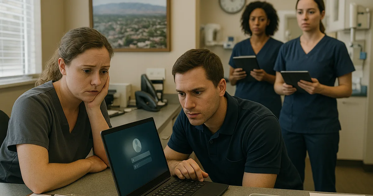 On-site remediation at a dental front desk shows how identity failures immediately affect patient intake and workflow.