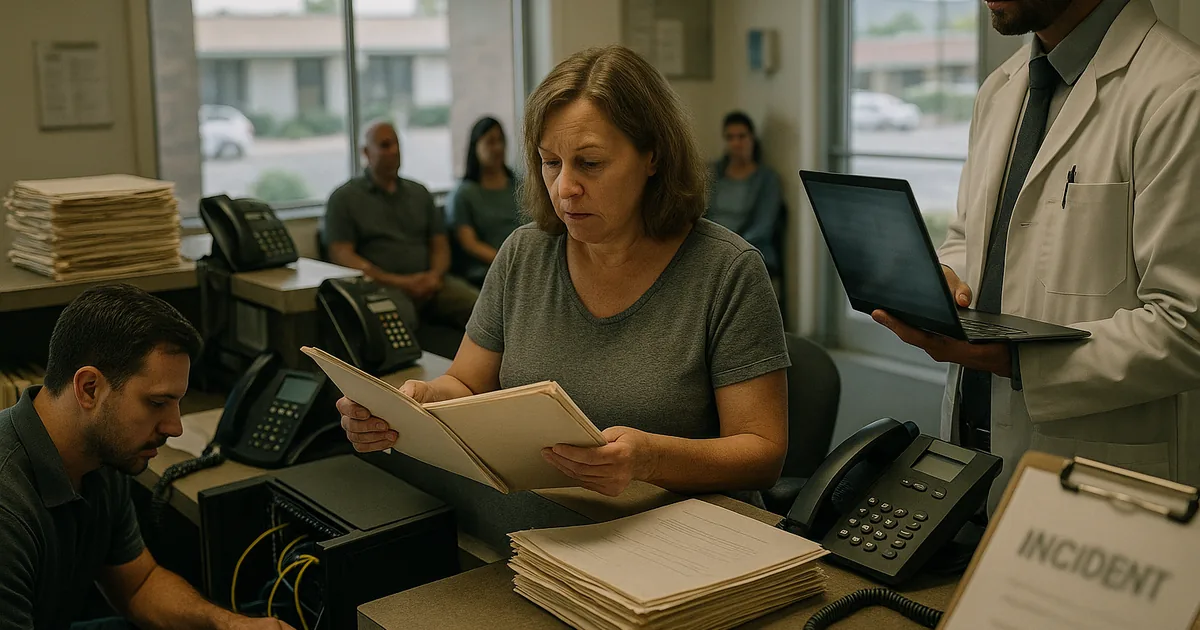 A real-world lockout forces staff onto manual charts while an IT technician works to restore access, showing why documented response matters.
