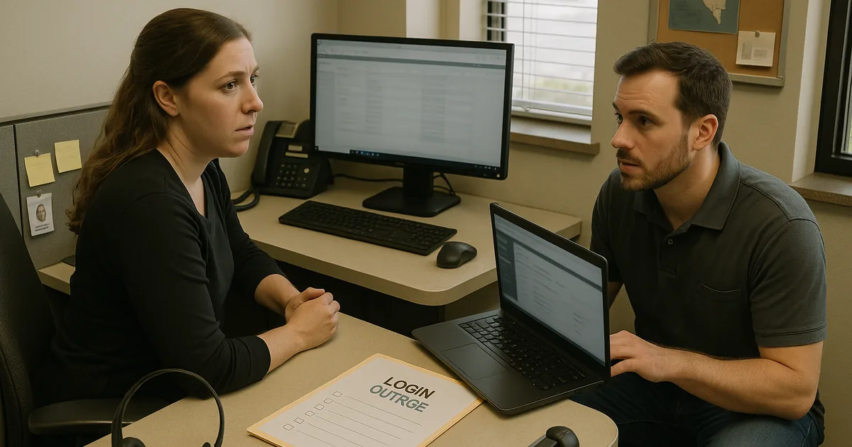 A front-desk login incident being worked with a technician and checklist to show how ownership and escalation reduce downtime.