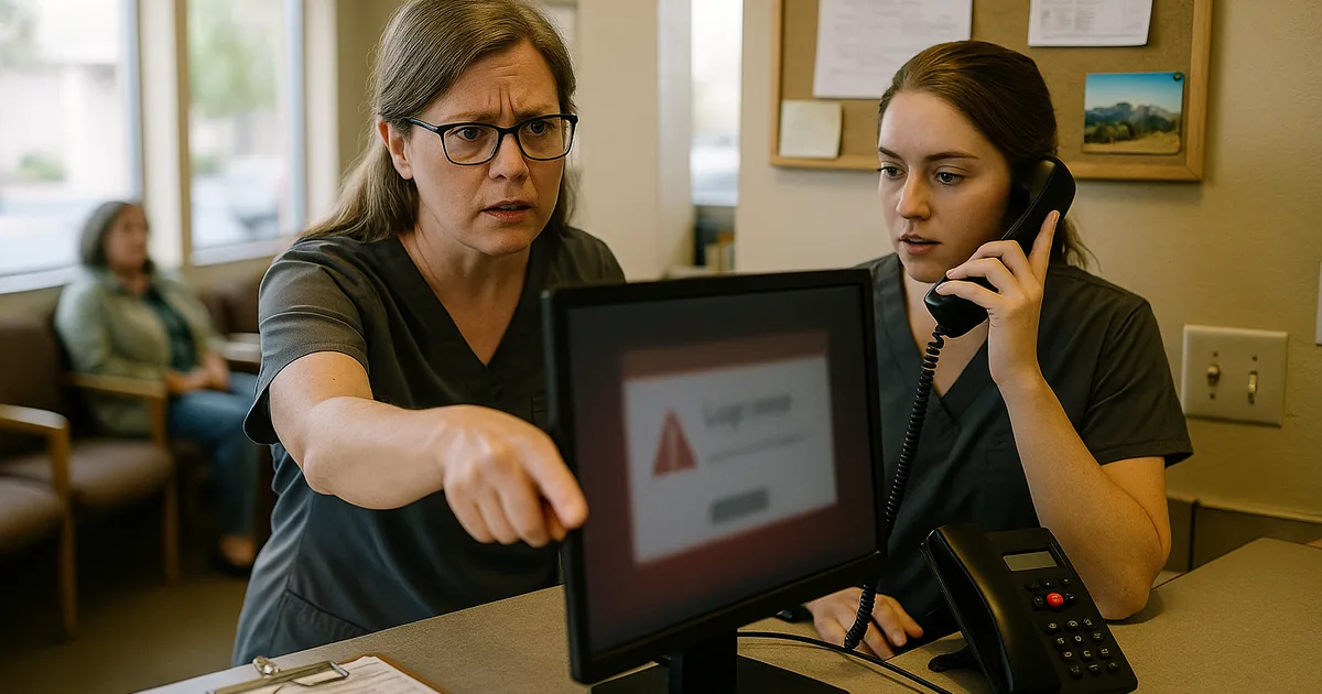 A front-desk login problem can immediately slow patient intake and show how a single compromised account affects daily operations.
