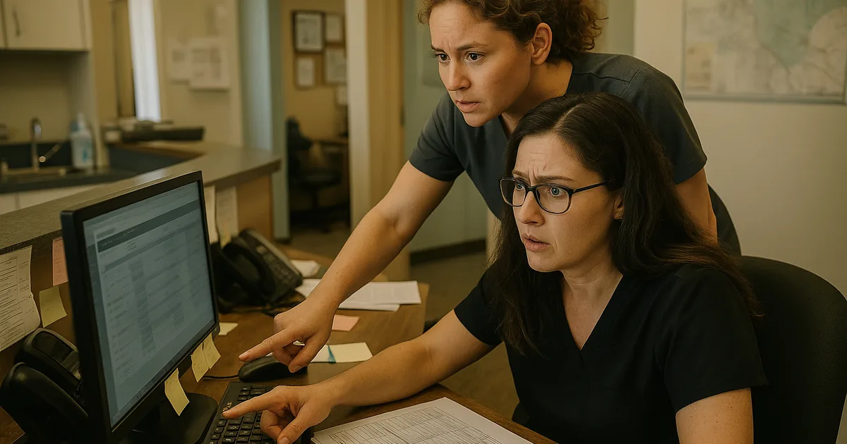 A compromised front-desk account can immediately disrupt scheduling and patient flow, shown here during identity recovery work.