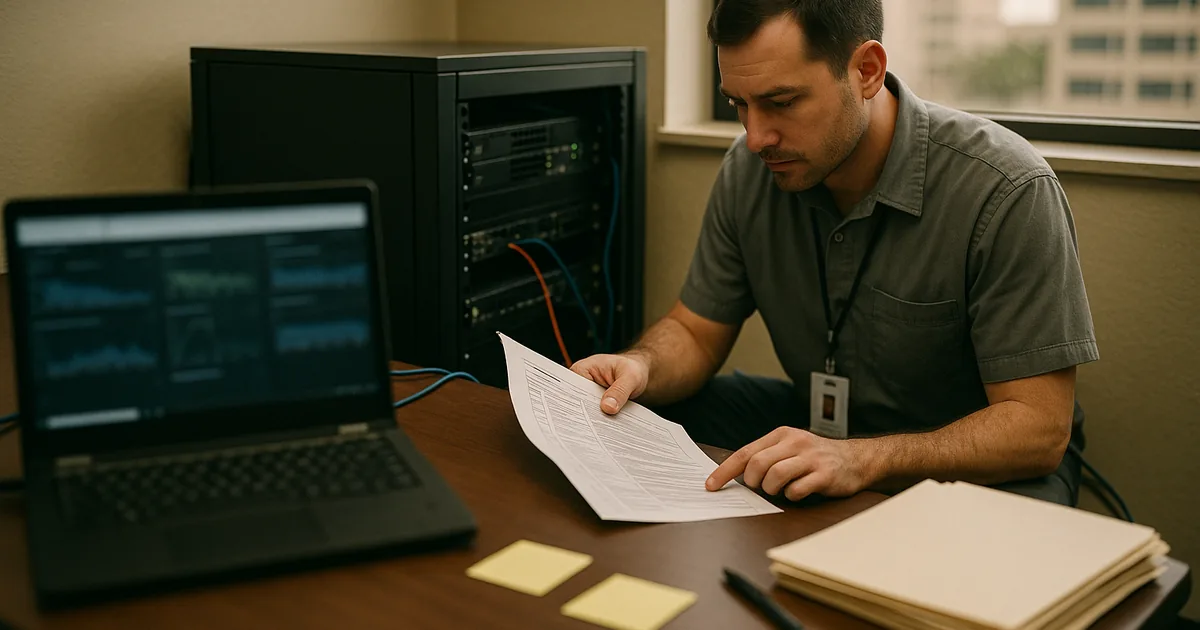 On-site review of a recovery runbook and infrastructure verifies the restore order before staff resume work.