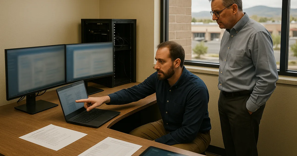 On-site troubleshooting in a South Meadows financial office shows how identity and device checks replace guesswork during a suspected network crash.