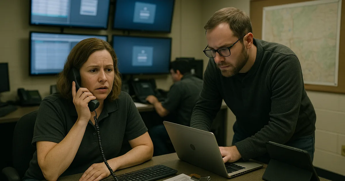 A local logistics operations room during an access-related outage, showing how a single credential problem can halt dispatch and billing workflows.