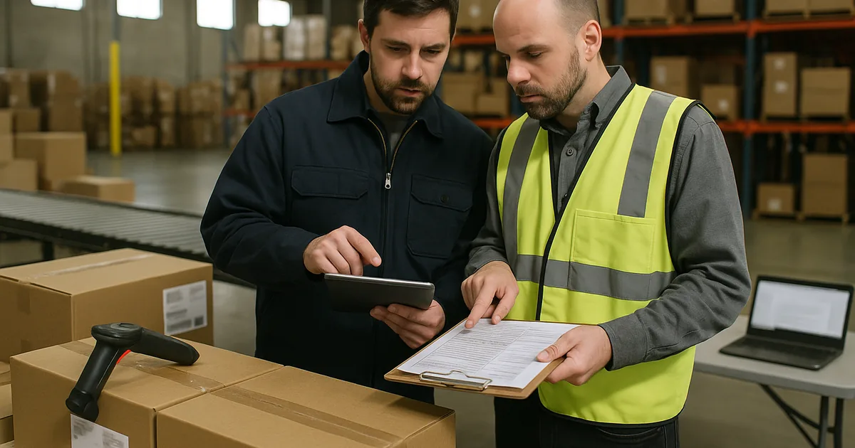 An operations coordinator and supervisor consult recovery documentation while dispatch activity sits paused, illustrating how compliance gaps halt work.