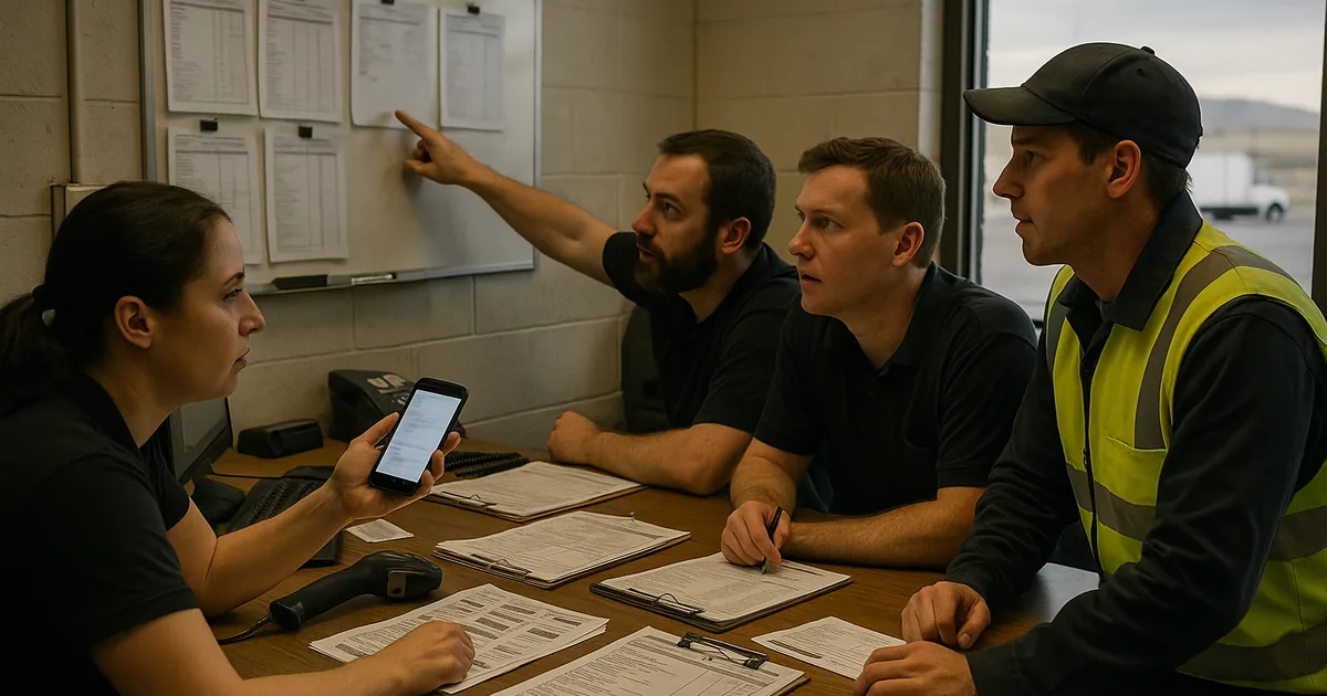 A Sparks dispatch team reviews a suspicious sign-in and routing manifests as operations stall, illustrating how a single user action can halt workflows.
