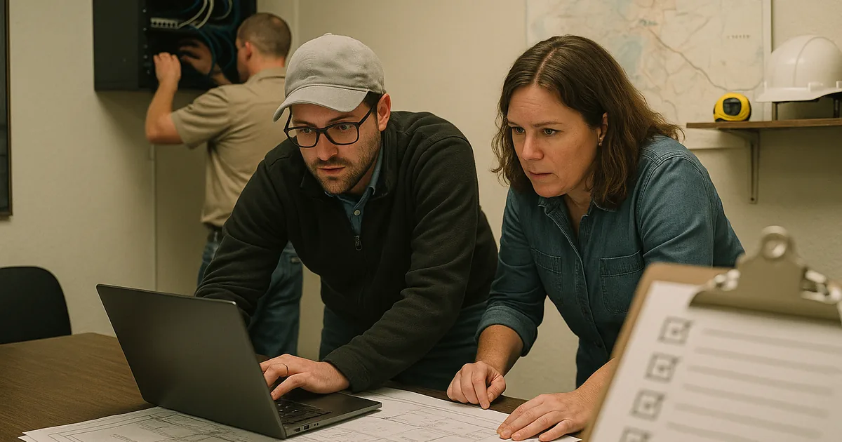 A coordinated restore review in a construction office shows how recovery work must align with project plans and on-site operations.